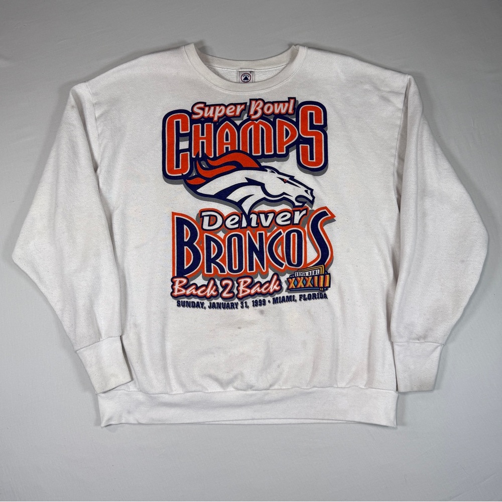VINTAGE Denver Broncos Super Bowl Champs Crewneck | Delta | Back-to-Back 1999